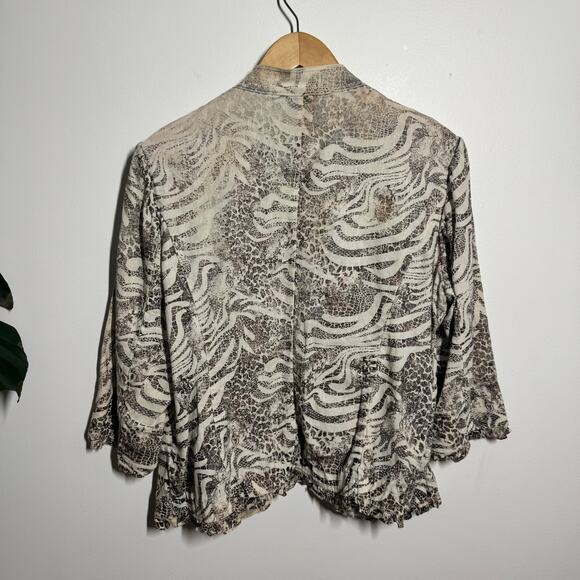 Chico’s Blazer Jacket Women 2 L Cheetah Print Linen Metallic Brown, Cream, Gold - Picture 2 of 9